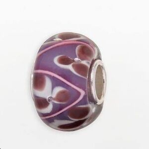 LK NW 🌹 STAMPED STERLING SILVER PURPLE/PINK FLORAL GLASS BEAD BRACELET CHARM